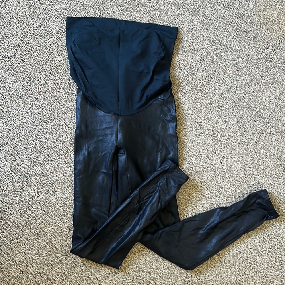 Maternity faux leather spanx leggings